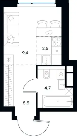 Студия, 22,10 м², 4 эт., ЖК Level Мичуринский, Левел Мичуринский, фотография 1