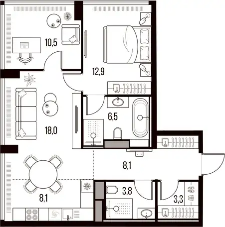 3-х комнатная квартира, 71,30 м², 16 эт., ЖК HIGH LIFE Летниковская 11, Хай Лайф, фотография 1