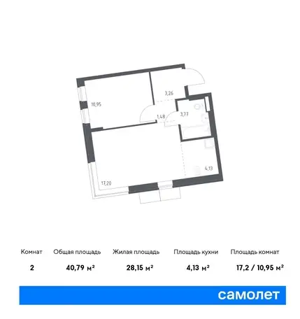 2-х комнатная квартира, 40,79 м², 2 эт., ЖК Подольские Кварталы, фотография 1
