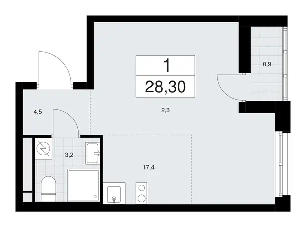 Студия, 28,30 м², 6 эт., ЖК Родные кварталы, фотография 1
