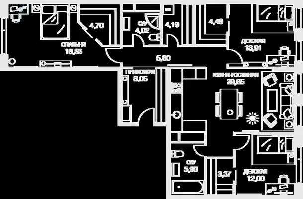 3-х комнатная квартира, 115,02 м², 33 эт., ЖК Headliner, Хедлайнер, фотография 1