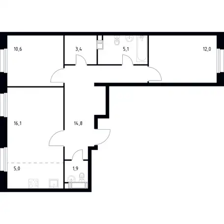 3-х комнатная квартира, 68,40 м², 11 эт., ЖК Эко Бунино, фотография 1