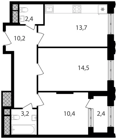 2-х комнатная квартира, 56,80 м², 10 эт., ЖК Варшавские ворота, фотография 2