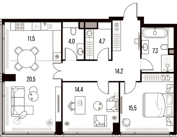 3-х комнатная квартира, 92,10 м², 19 эт., ЖК HIGH LIFE Летниковская 11, Хай Лайф, фотография 1