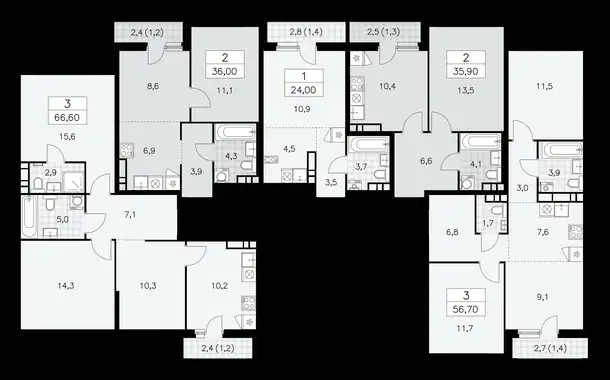 2-х комнатная квартира, 66,60 м², 8 эт., ЖК Дзен кварталы, фотография 1