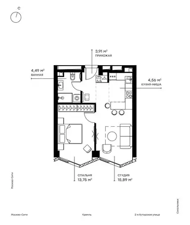 1-но комнатная квартира, 42,63 м², 6 эт., ЖК Symphony 34, Симфони 34, фотография 1