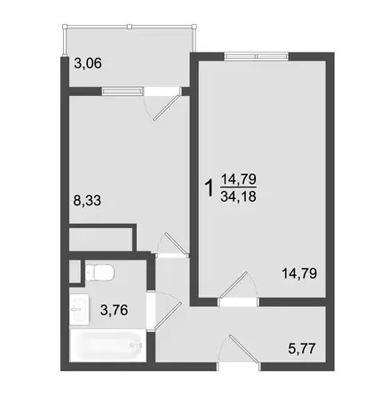 1-но комнатная квартира, 34,18 м², 3 эт., ЖК Клевер, фотография 1