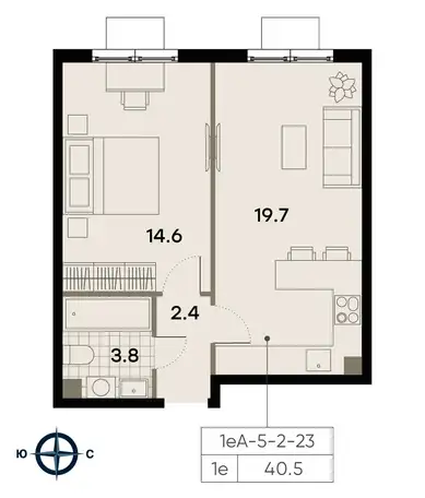 1-но комнатная квартира, 40,50 м², 15 эт., ЖК Park Side, Парк Сайд, фотография 1