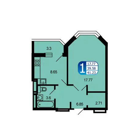 1-но комнатная квартира, 41,23 м², 6 эт., ЖК Москворецкий, фотография 1
