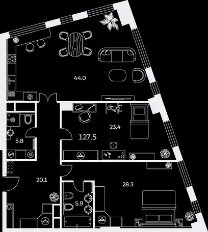 3-х комнатная квартира, 127,50 м², 14 эт., ЖК Sky House, Скай Хаус, фотография 1