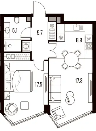 2-х комнатная квартира, 55,10 м², 17 эт., ЖК HIGH LIFE Летниковская 11, Хай Лайф, фотография 1