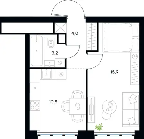1-но комнатная квартира, 33,70 м², 28 эт., ЖК Level Южнопортовый, Левел Южнопортовый, фотография 1