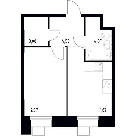 1-но комнатная квартира, 36,39 м², 2 эт., ЖК Тропарево Парк, фотография 1