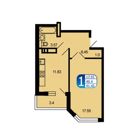 1-но комнатная квартира, 41,80 м², 2 эт., ЖК Москворецкий, фотография 1
