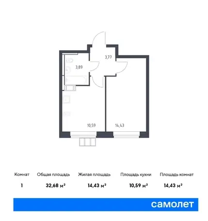2-х комнатная квартира, 41,21 м², 14 эт., ЖК Алхимово, фотография 1