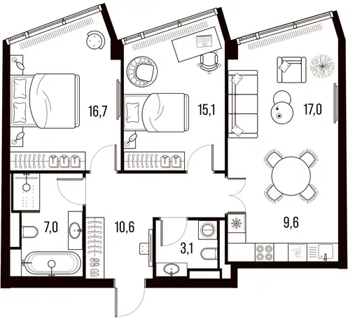 3-х комнатная квартира, 79,10 м², 23 эт., ЖК HIGH LIFE Летниковская 11, Хай Лайф, фотография 1