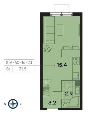 1-но комнатная квартира, 21,50 м², 14 эт., ЖК Park Side, Парк Сайд, фотография 3