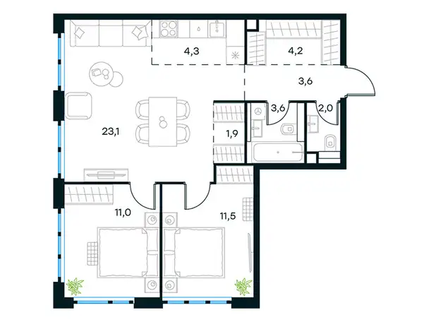3-х комнатная квартира, 65,30 м², 16 эт., ЖК Level Южнопортовый, Левел Южнопортовый, фотография 1