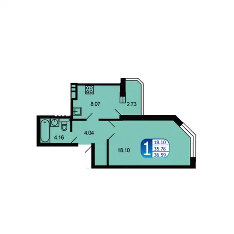 1-но комнатная квартира, 36,30 м², 2 эт., ЖК Москворецкий, фотография 1