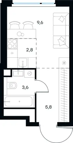 Студия, 21,80 м², 34 эт., ЖК Level Мичуринский, Левел Мичуринский, фотография 1