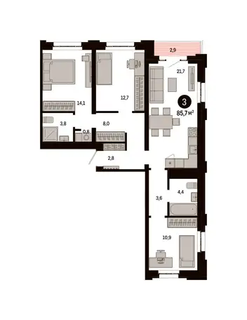 3-х комнатная квартира, 85,70 м², 5 эт., ЖК Метроном, фотография 1