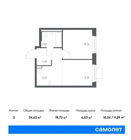 2-х комнатная квартира, 34,63 м², 1 эт., ЖК Подольские Кварталы, фотография 1