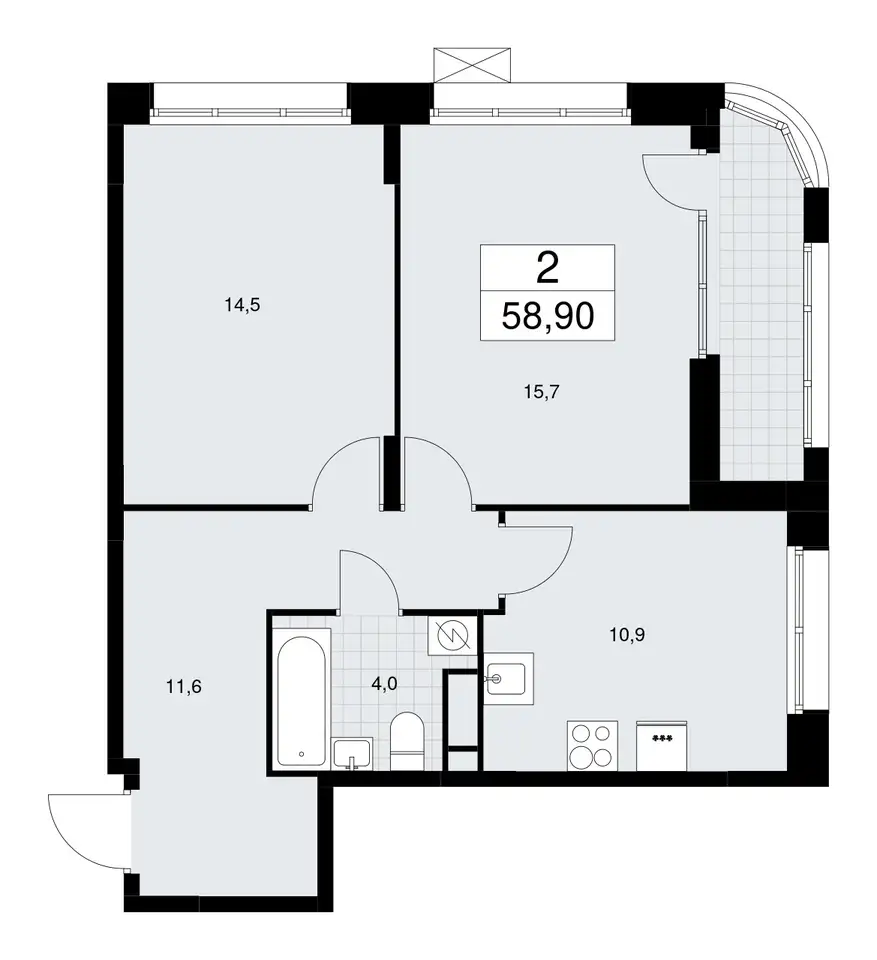 2-х комнатная квартира, 58,90 м², 16 эт., ЖК Бунинские Кварталы, фотография 1
