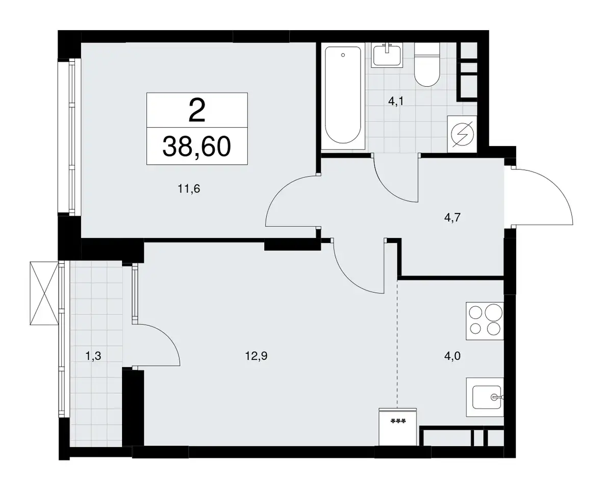 1-но комнатная квартира, 38,60 м², 9 эт., ЖК Дзен кварталы, фотография 1