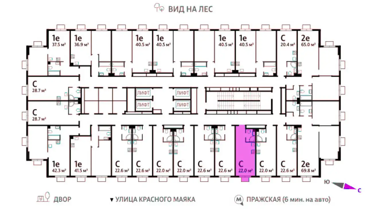 1-но комнатная квартира, 22,00 м², 23 эт., ЖК Park Side, Парк Сайд, фотография 2