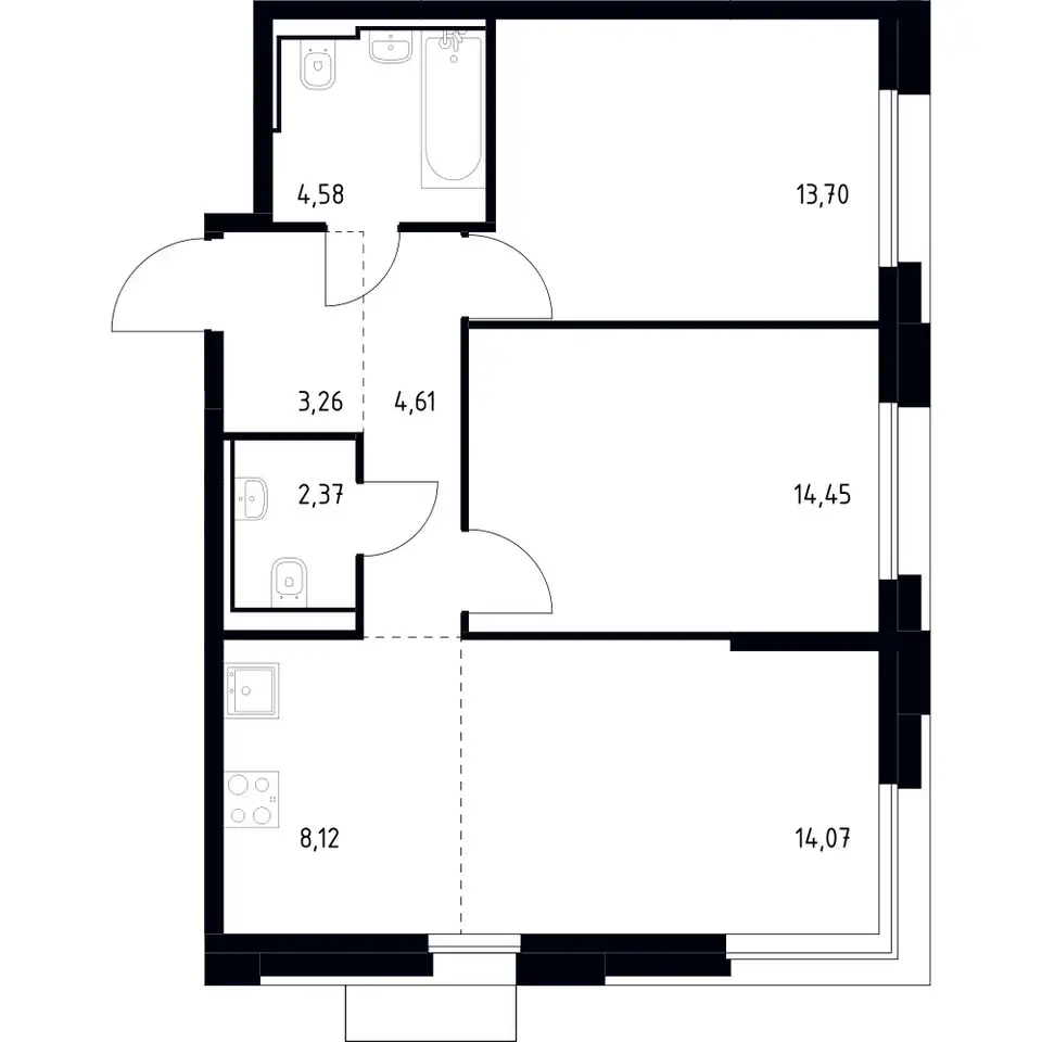 3-х комнатная квартира, 65,16 м², 15 эт., ЖК Квартал Герцена, фотография 1