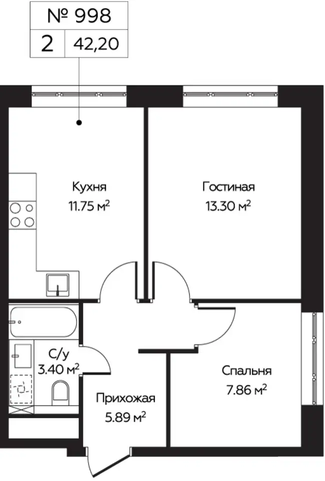 2-х комнатная квартира, 42,20 м², 23 эт., ЖК Пятницкое 58, фотография 1