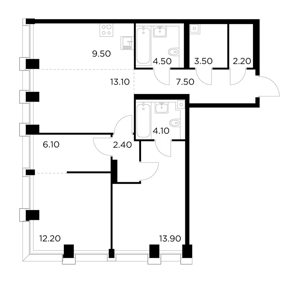 3-х комнатная квартира, 79,00 м², 29 эт., ЖК INJOY, Инжой, фотография 1