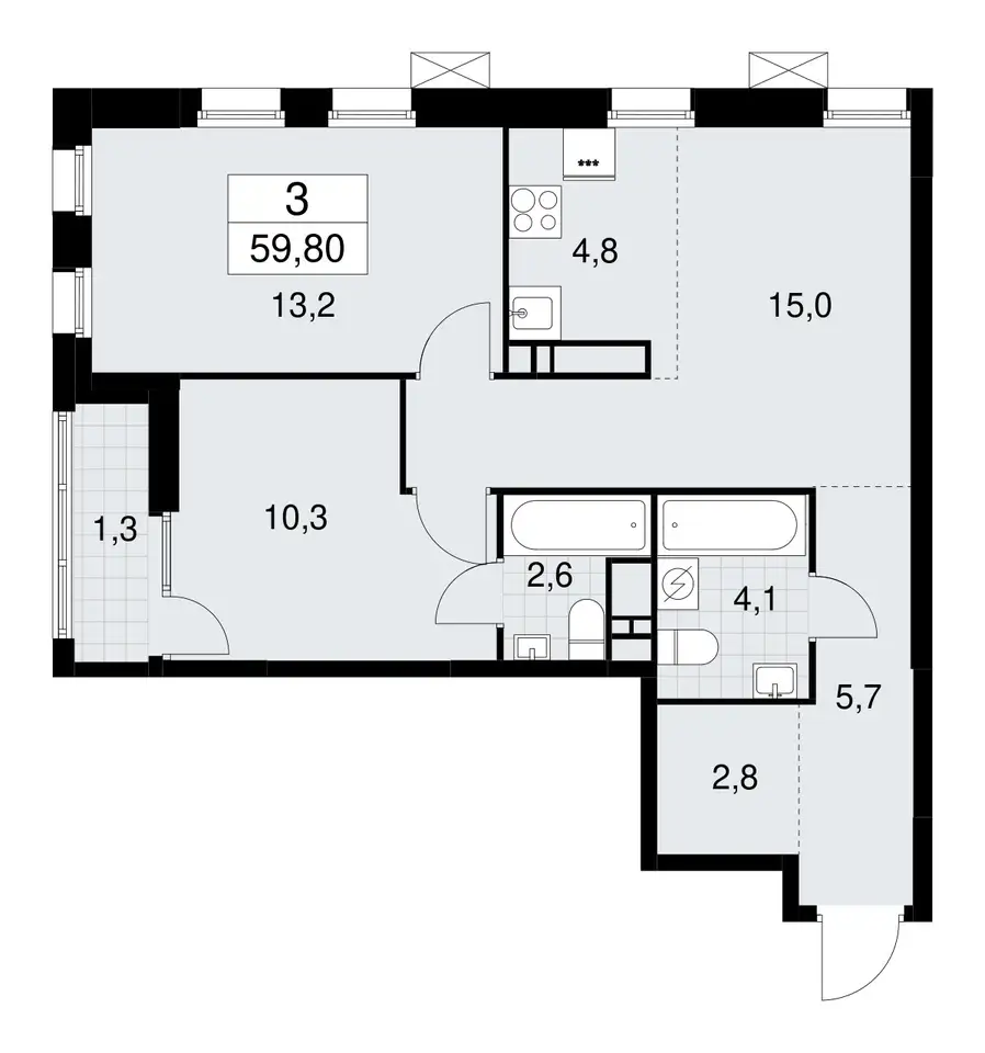 2-х комнатная квартира, 59,80 м², 18 эт., ЖК Дзен кварталы, фотография 1