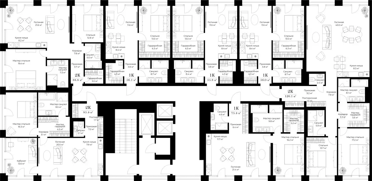2-х комнатная квартира, 56,10 м², 4 эт., ЖК Opus, Опус, фотография 2