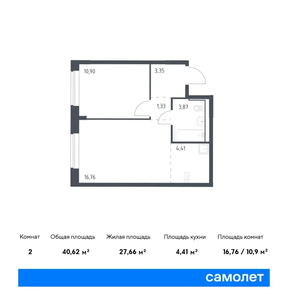 2-х комнатная квартира, 40,62 м², 1 эт., ЖК Молжаниново, фотография 1