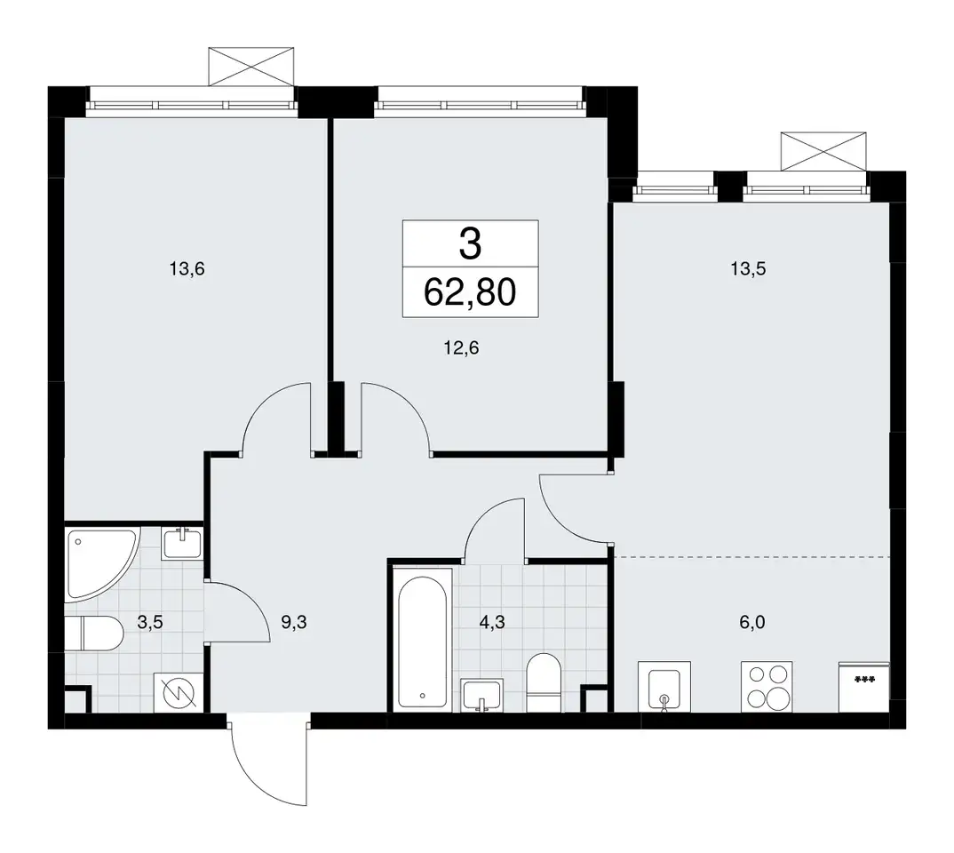 2-х комнатная квартира, 62,80 м², 2 эт., ЖК Дзен кварталы, фотография 1