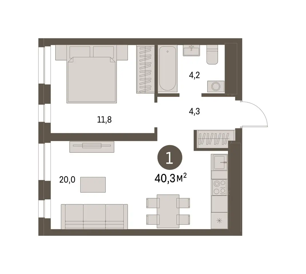 1-но комнатная квартира, 40,30 м², 5 эт., ЖК Первый Квартал, фотография 1