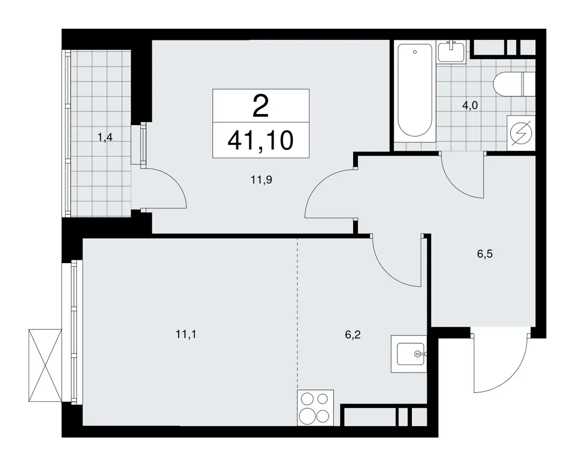 1-но комнатная квартира, 41,10 м², 13 эт., ЖК Бунинские Кварталы, фотография 1