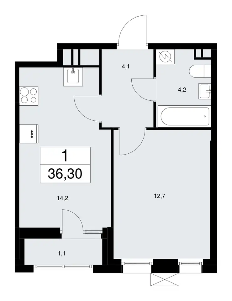 1-но комнатная квартира, 36,30 м², 3 эт., ЖК Дзен кварталы, фотография 1