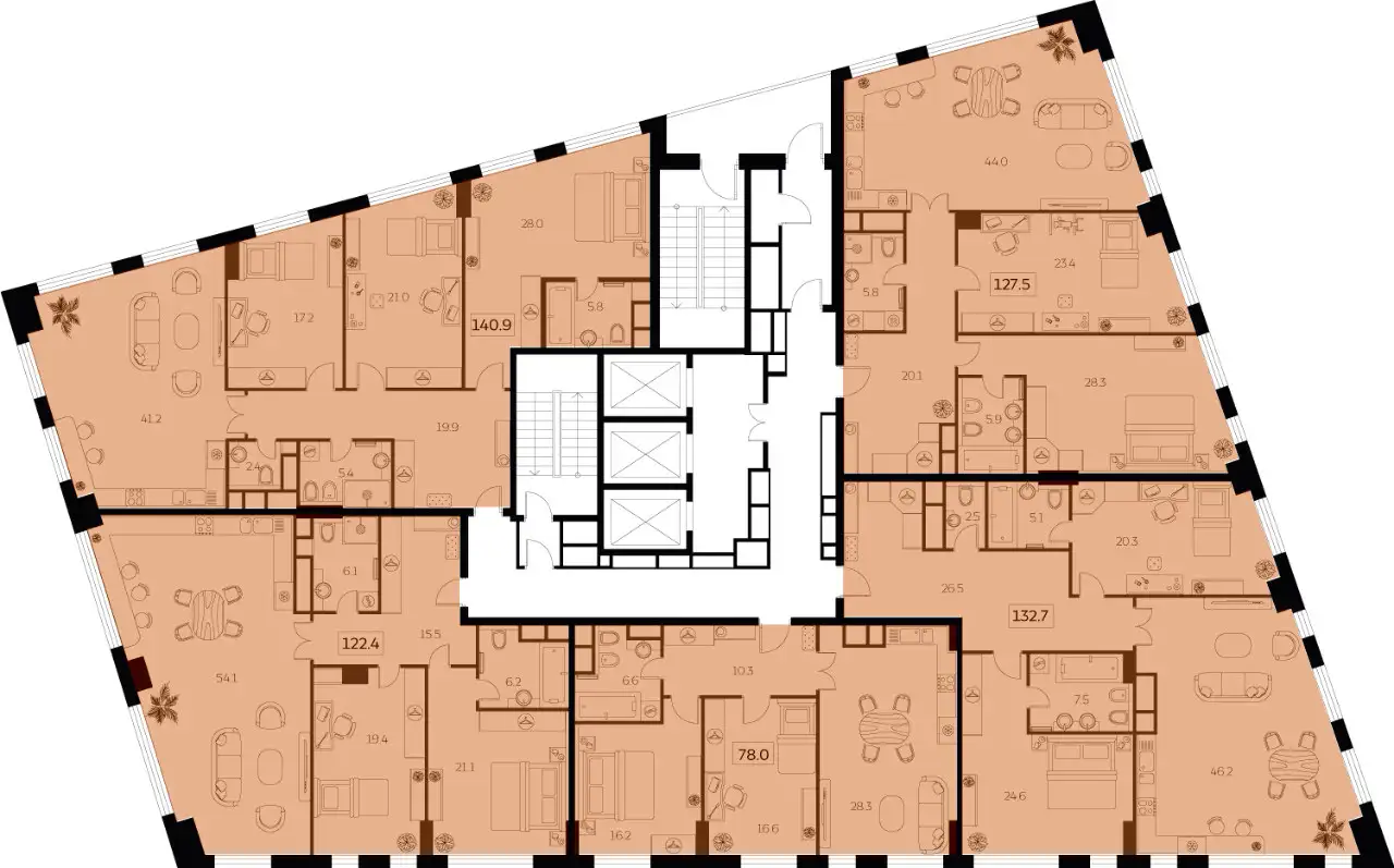 3-х комнатная квартира, 127,50 м², 14 эт., ЖК Sky House, Скай Хаус, фотография 2