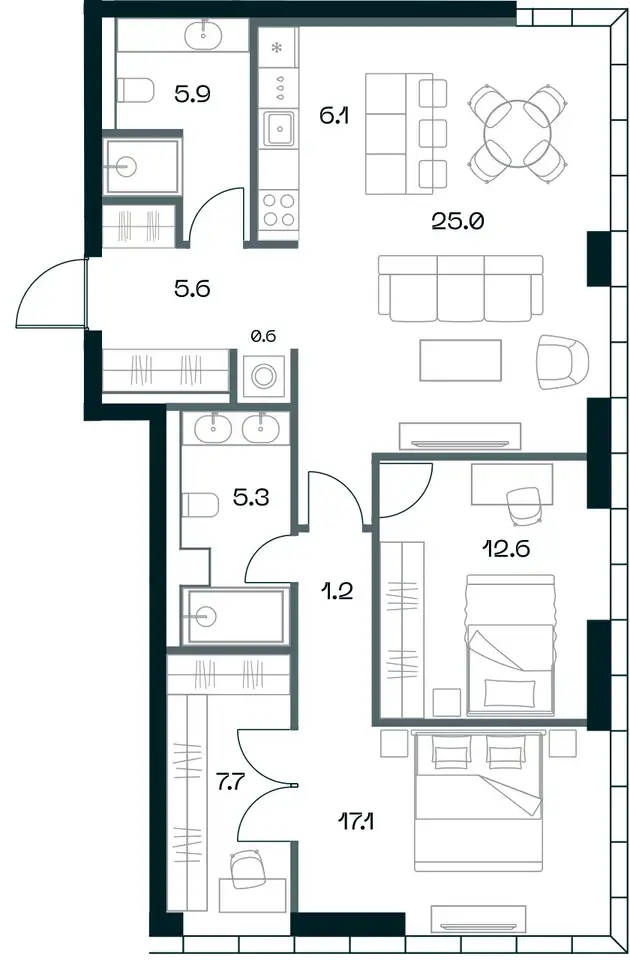 3-х комнатная квартира, 87,40 м², 8 эт., ЖК SHIFT, фотография 1