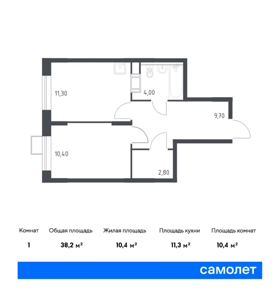 1-но комнатная квартира, 38,20 м², 16 эт., ЖК Цветочные поляны, фотография 1