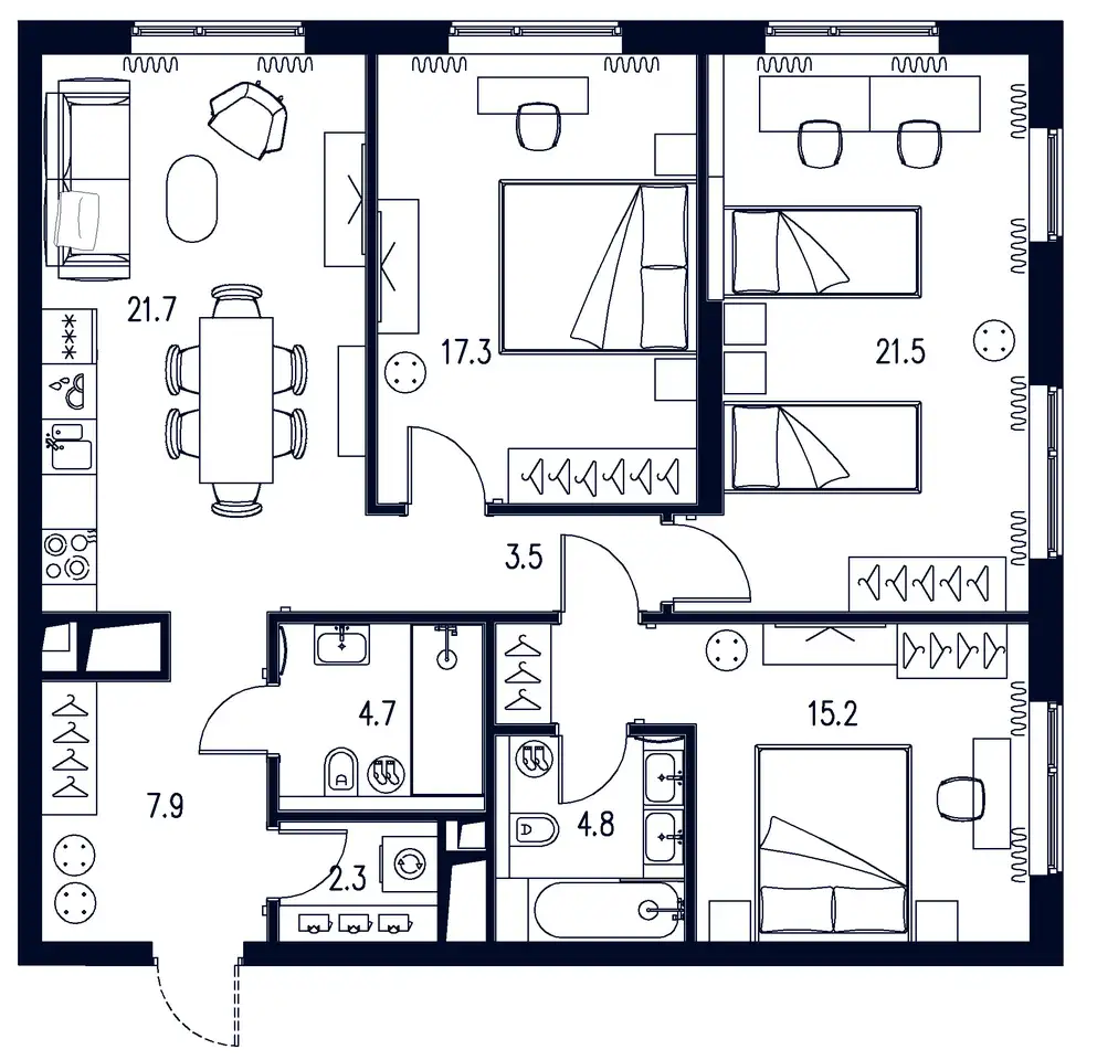 3-х комнатная квартира, 98,90 м², 8 эт., ЖК Интонация, фотография 1