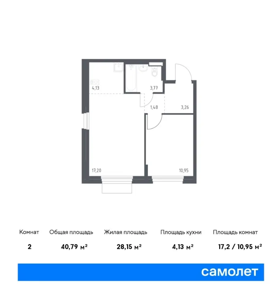 2-х комнатная квартира, 40,79 м², 6 эт., ЖК Новое Внуково, фотография 1