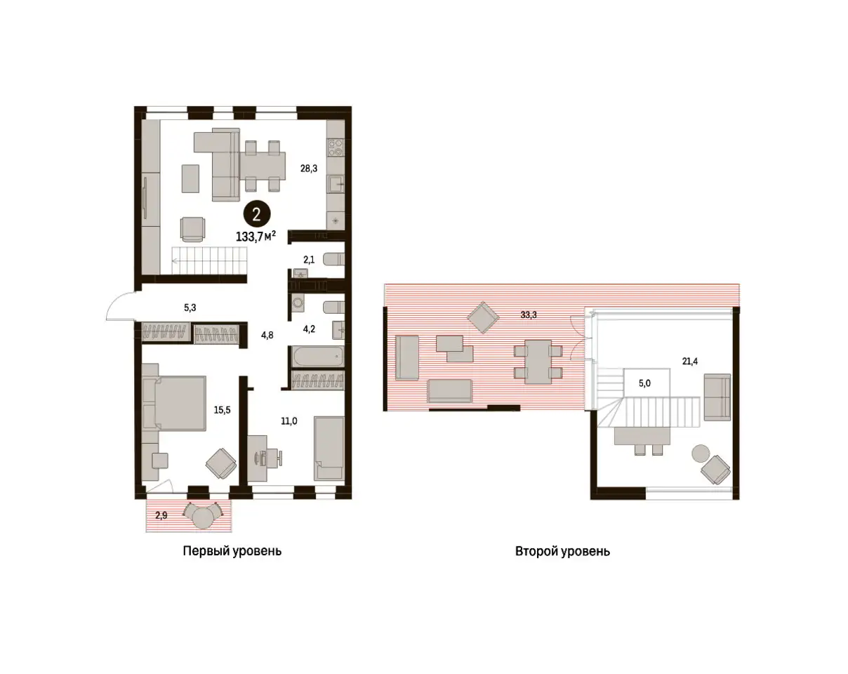 2-х комнатная квартира, 133,72 м², 6 эт., ЖК Первый Квартал, фотография 1