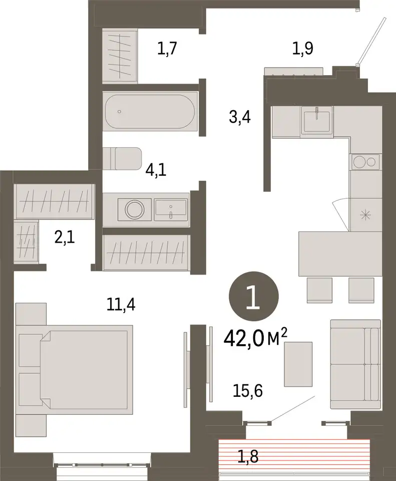 Студия, 42,00 м², 13 эт., ЖК Метроном, фотография 1