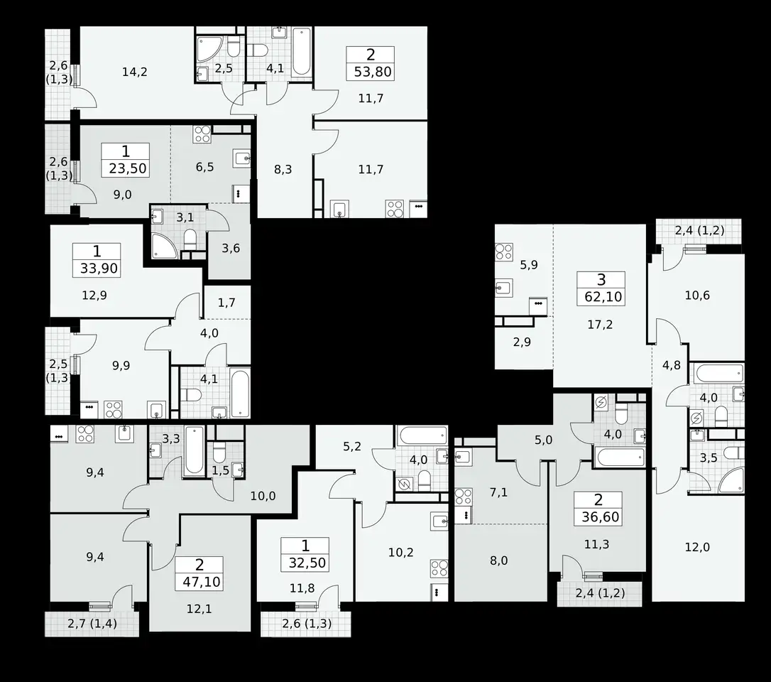 2-х комнатная квартира, 53,80 м², 8 эт., ЖК Родные кварталы, фотография 2