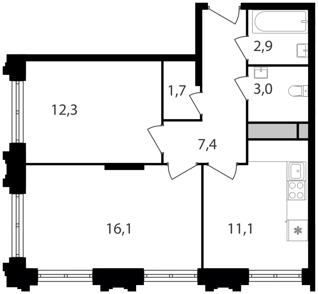 2-х комнатная квартира, 54,50 м², 30 эт., ЖК Варшавские ворота, фотография 1
