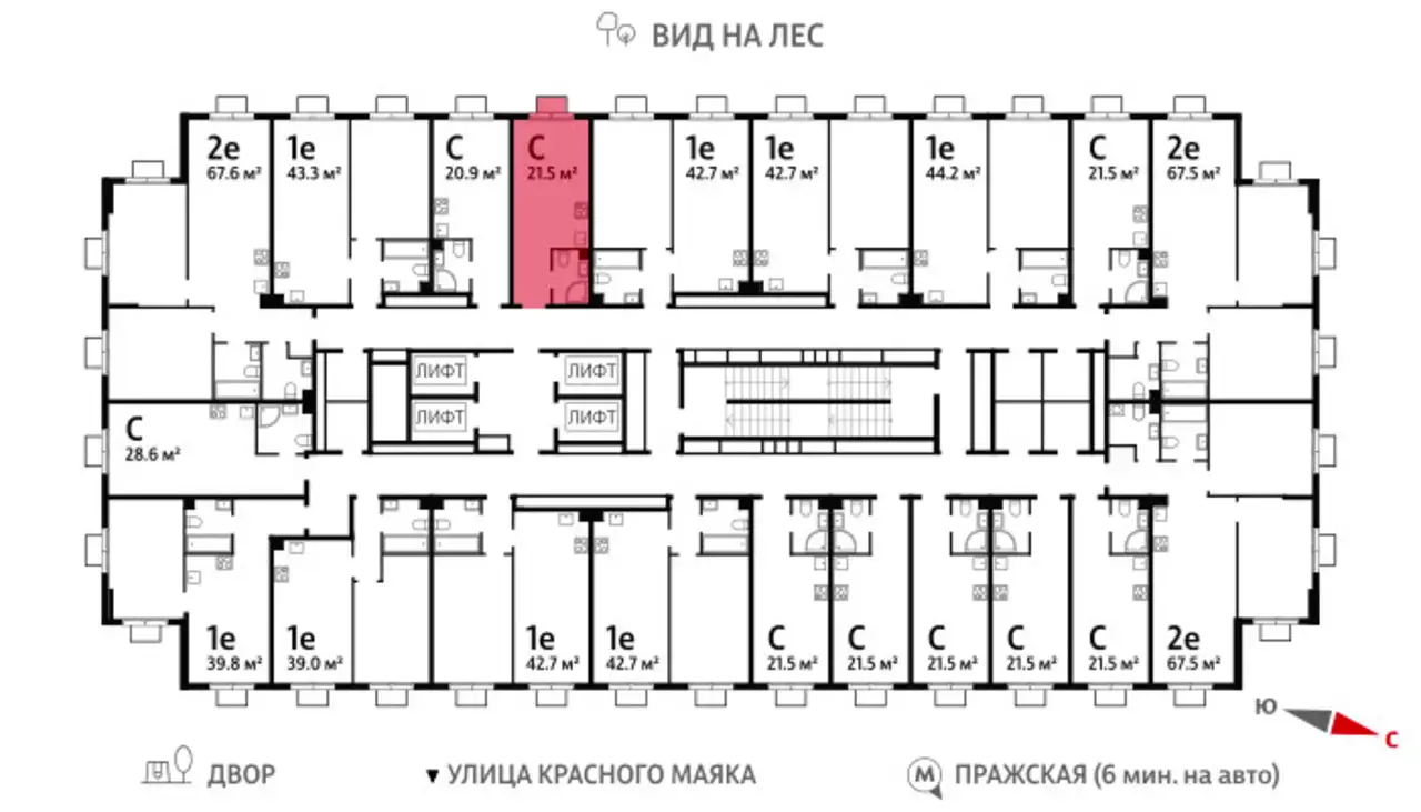 1-но комнатная квартира, 21,50 м², 14 эт., ЖК Park Side, Парк Сайд, фотография 1
