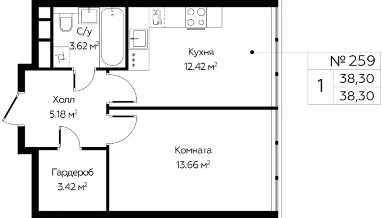 Продам апартаменты, 38,30 м², 19 эт., ЖК Октябрьская 98, фотография 1